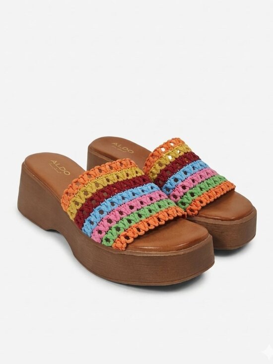 Aldo Shoes - NIB Aldo Yassu Rainbow Crochet Platform Slide Sandals Crochet Multicolor Brown 7